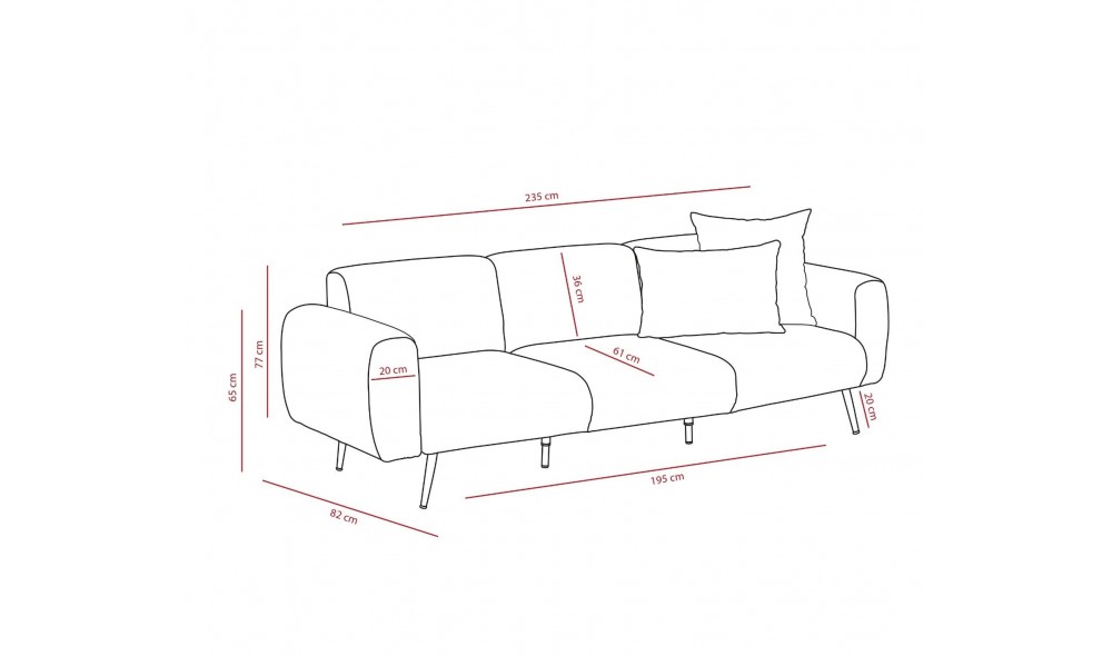 Canapea cu 3 locuri lateral - antracit