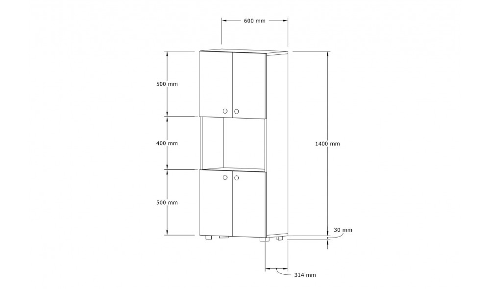Dulap de bucatarie, Ayaz, Alb, 60 x 140 x 31 cm