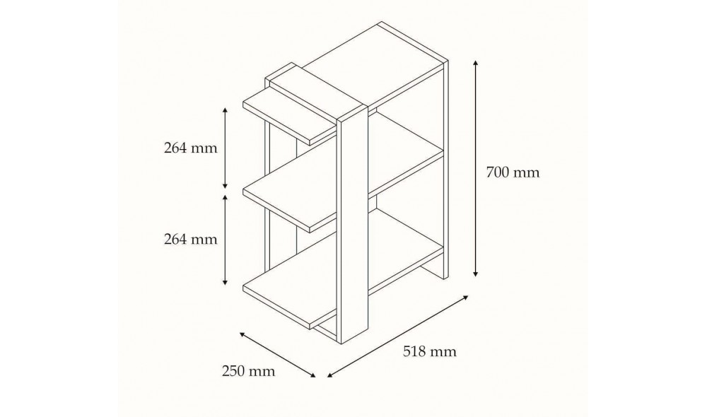Raft pentru carti, Gaye, NucAlb, 52 x 70 x 25 cm