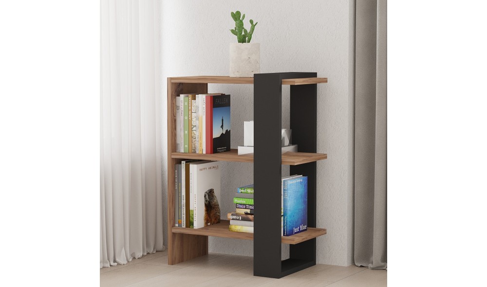 Raft pentru carti, Ova, StejarAntracit, 52 x 70 x 25 cm