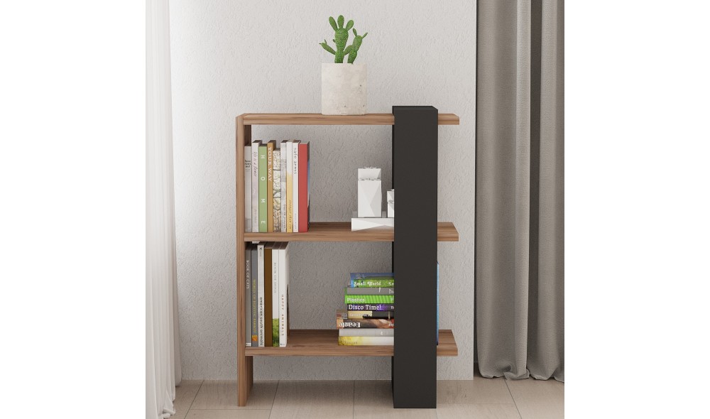 Raft pentru carti, Ova, StejarAntracit, 52 x 70 x 25 cm