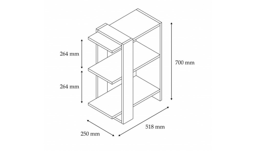 Raft pentru carti, Ova, StejarAntracit, 52 x 70 x 25 cm