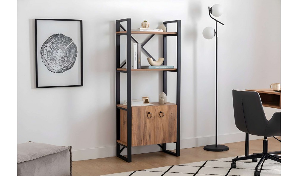 Raft pentru carti, Milano, Pinul AtlanticNegru, 64 x 160 x 32 cm