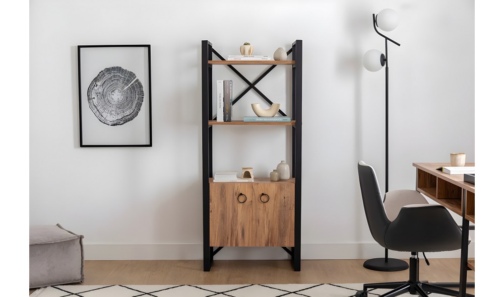 Raft pentru carti, Milano, Pinul AtlanticNegru, 64 x 160 x 32 cm