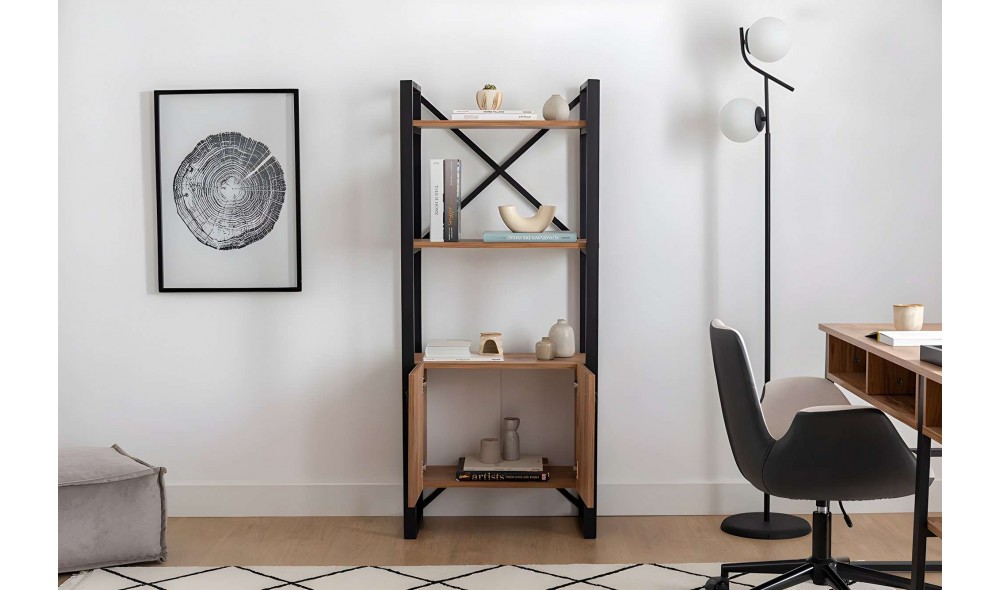 Raft pentru carti, Milano, Pinul AtlanticNegru, 64 x 160 x 32 cm