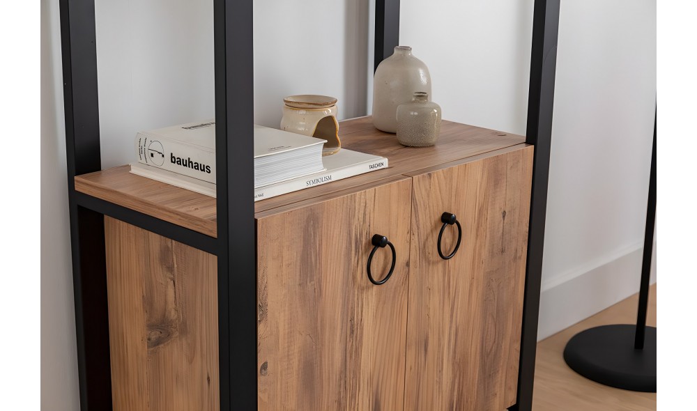 Raft pentru carti, Milano, Pinul AtlanticNegru, 64 x 160 x 32 cm