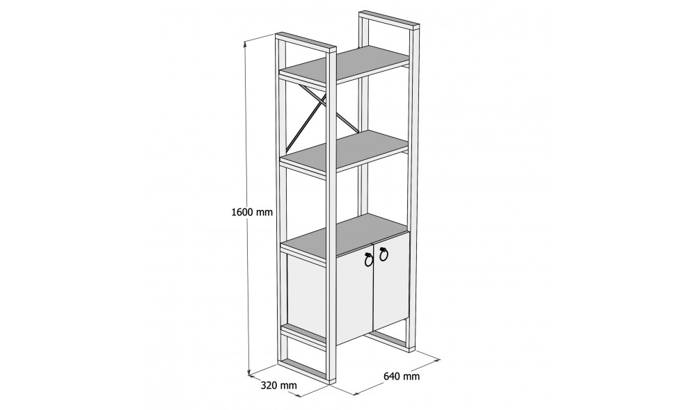 Raft pentru carti, Milano, Pinul AtlanticNegru, 64 x 160 x 32 cm