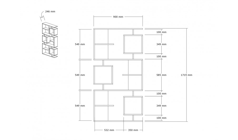 Raft pentru carti, Icardi, Pinul AtlanticAntracit, 90 x 172 x 25 cm