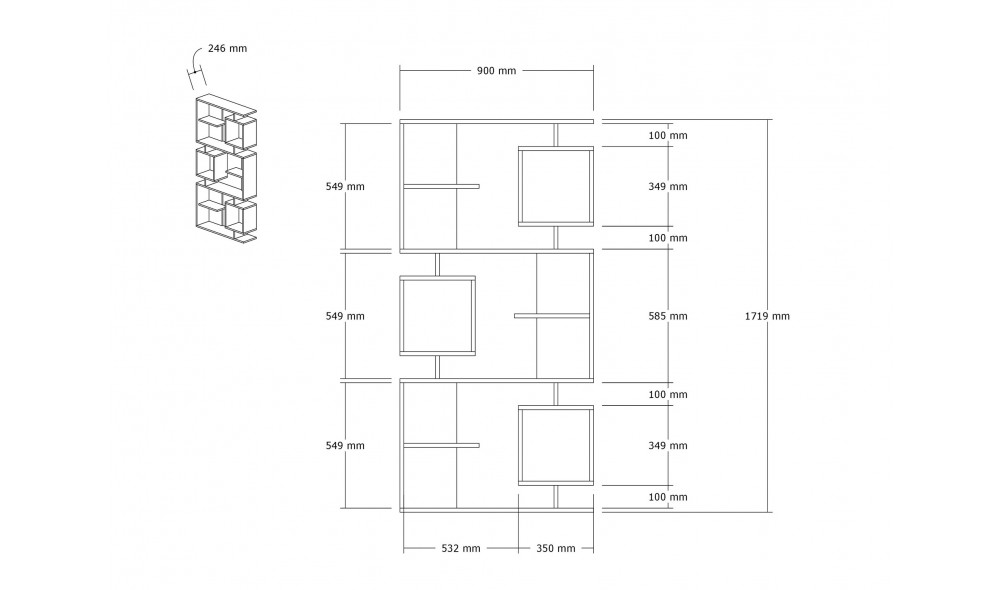 Raft pentru carti, Icardi, AlbAntracit, 90 x 172 x 25 cm