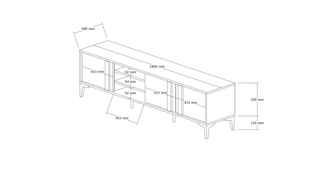 Suport TV, Mengu, atlanticAntracit, 180 x 50 x 40 cm