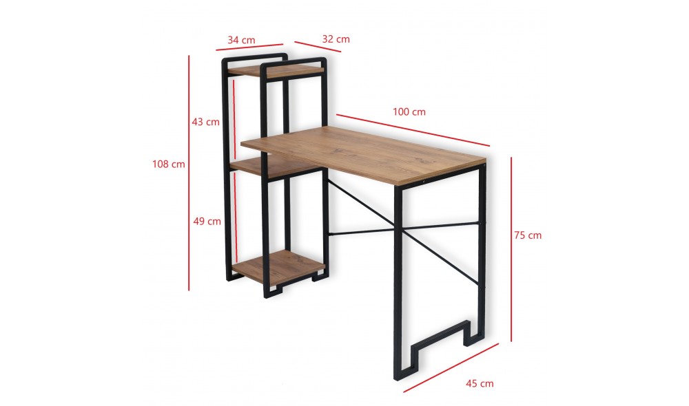 Birou de studiu, Home, Pinul AtlanticNegru, 45 x 120 x 108 cm