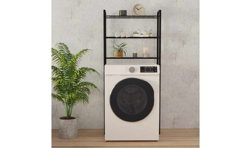 Dulap masina de spalat, Nigel, Negru, 24 x 68 x 150 cm