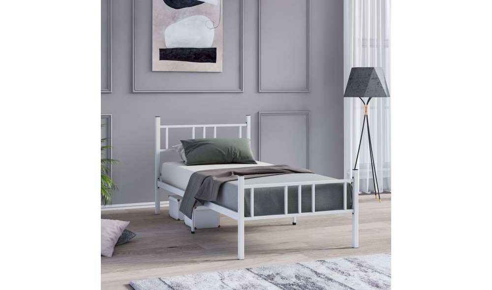 Pat de o persoana, Akin - 90x200 cm, Alb