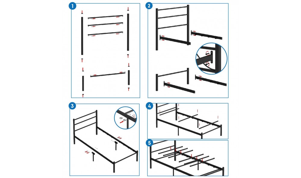 Pat de o persoana, Basic - 90x190 cm, Negru