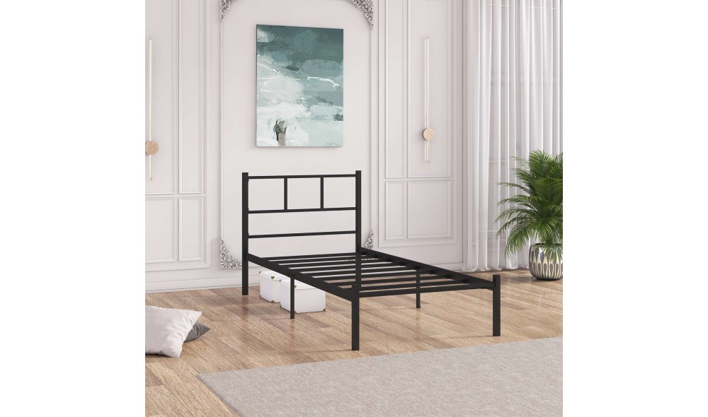 Pat de o persoana, Cemre - 90x200 cm, Negru