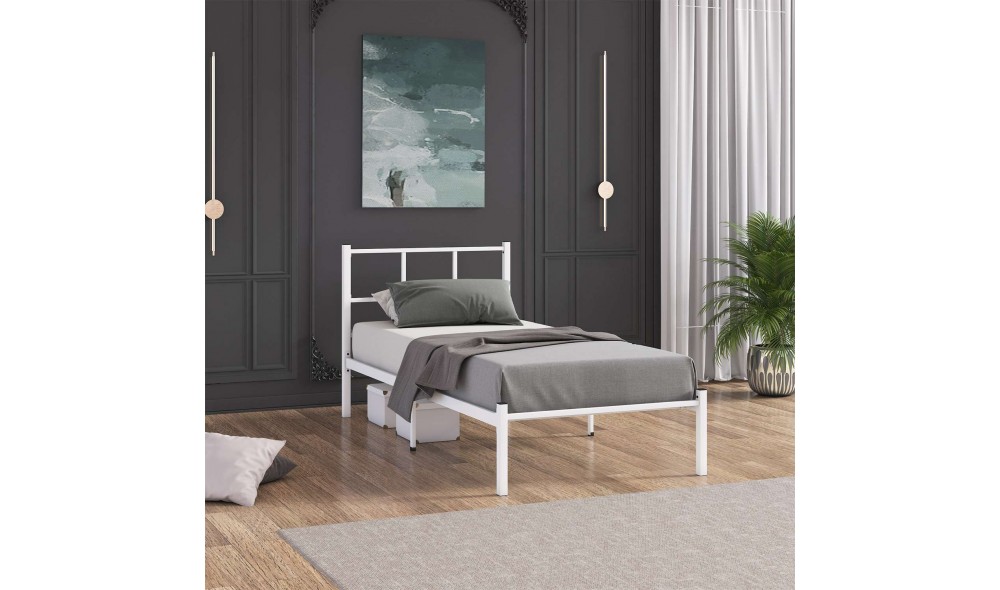 Pat de o persoana, Cemre - 90x200 cm, Alb