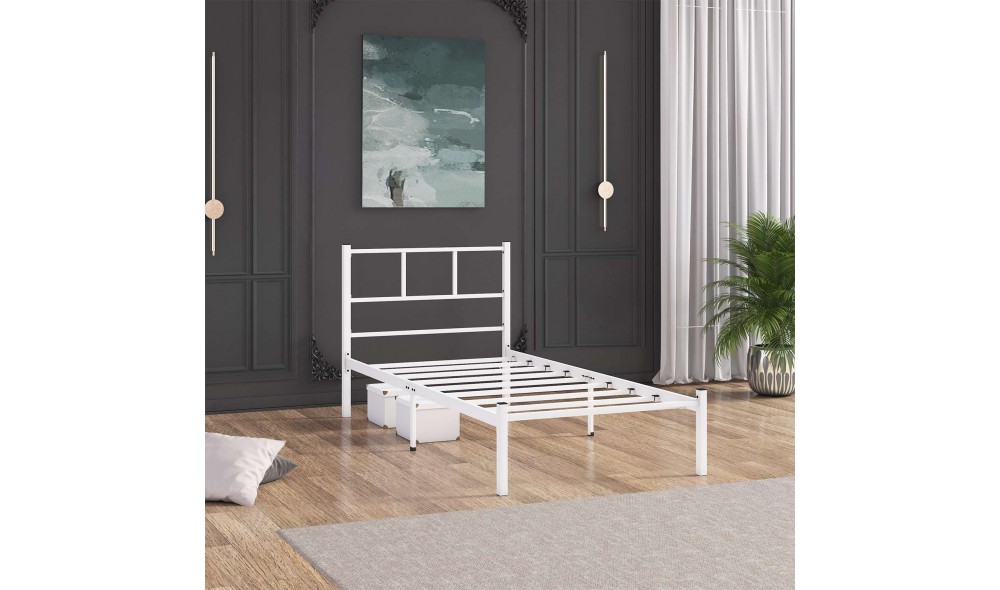 Pat de o persoana, Cemre - 90x200 cm, Alb