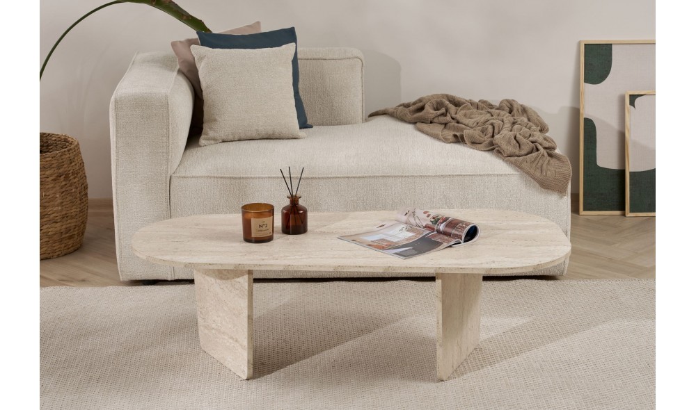 Masuta de cafea, Ovalis - Travertine, 130 x 40 x 65 cm