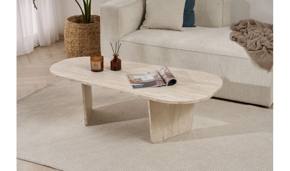 Masuta de cafea, Ovalis - Travertine, 130 x 40 x 65 cm