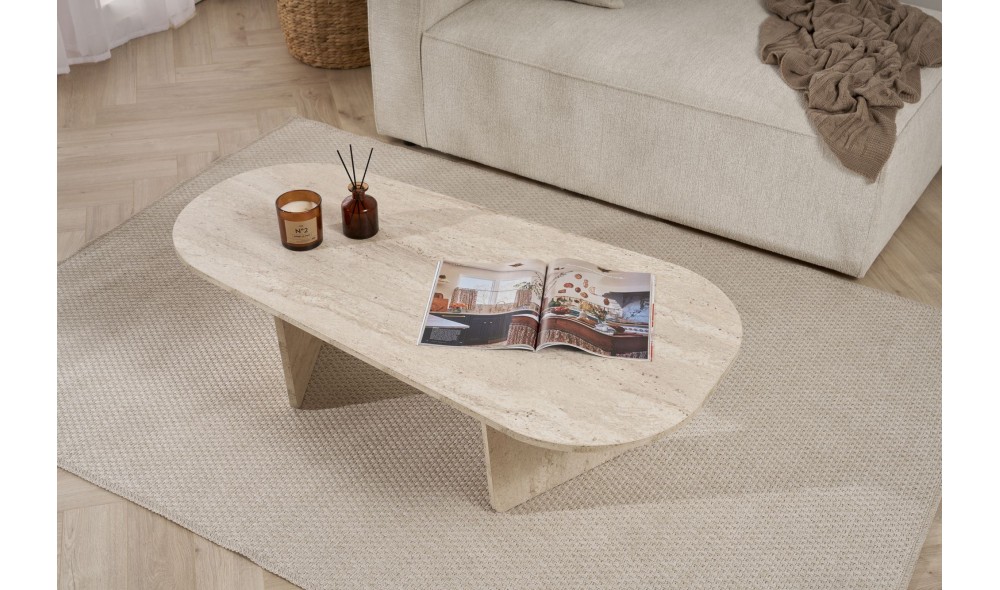 Masuta de cafea, Ovalis - Travertine, 130 x 40 x 65 cm