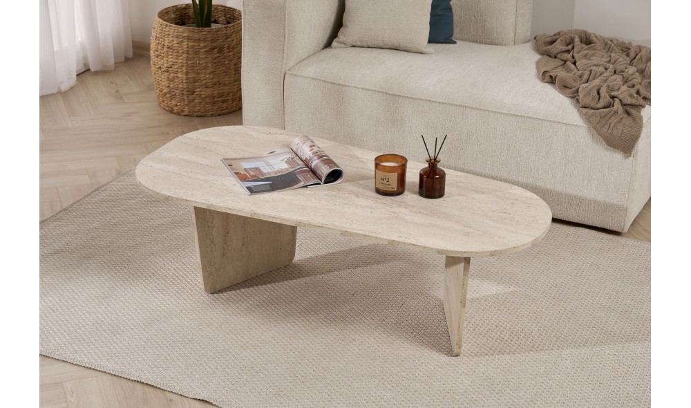 Masuta de cafea, Ovalis - Travertine, 130 x 40 x 65 cm
