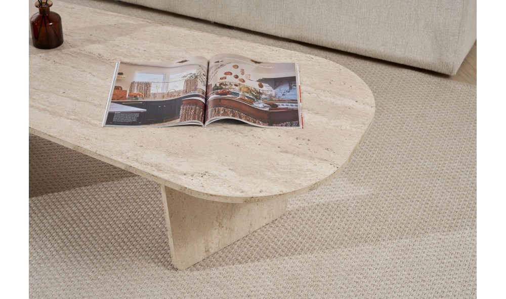 Masuta de cafea, Ovalis - Travertine, 130 x 40 x 65 cm