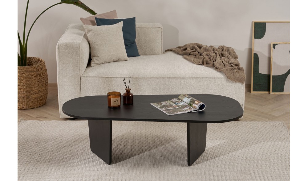 Masuta de cafea, Ovalis - Wood Black, 130 x 40 x 65 cm