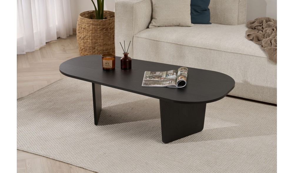 Masuta de cafea, Ovalis - Wood Black, 130 x 40 x 65 cm