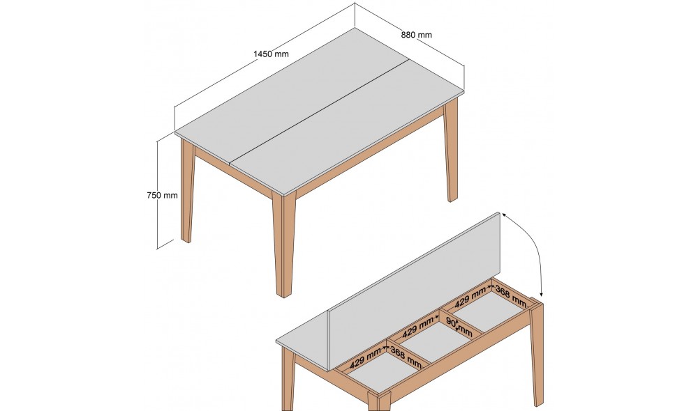 Masa Milan 513 - Nuc, Antracit 145 x 75 x 88 cm