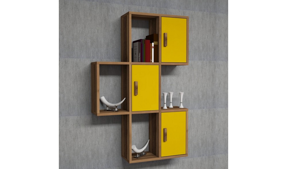 Raft de perete Flora - Nuc, Galben 50 x 112 x 20 cm
