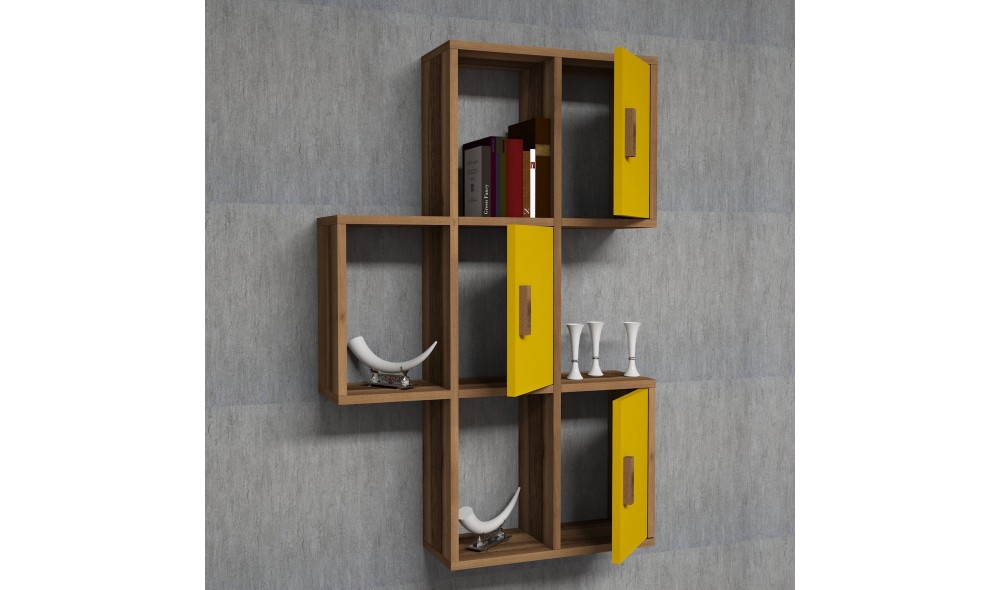 Raft de perete Flora - Nuc, Galben 50 x 112 x 20 cm