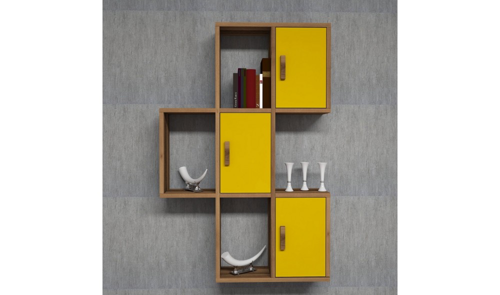 Raft de perete Flora - Nuc, Galben 50 x 112 x 20 cm