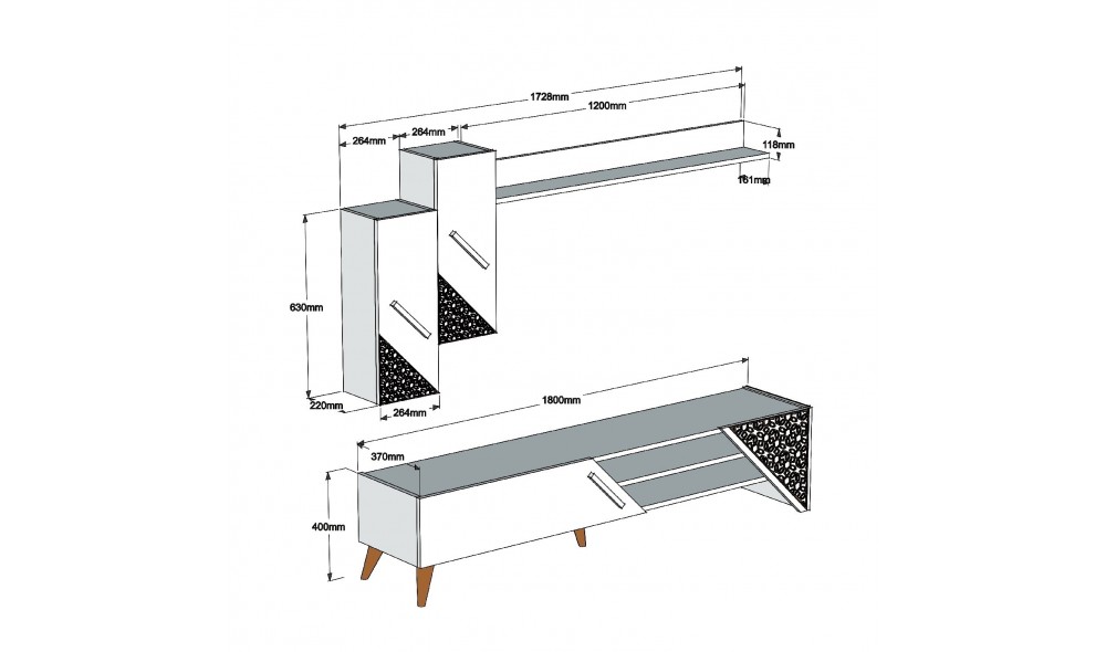 Unitate TV Beril - Alb 180 x 40 x 37 cm