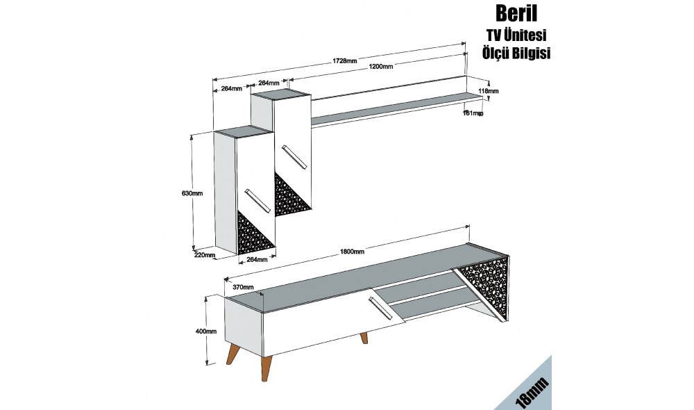 Unitate TV Beril - Crema 180 x 40 x 37 cm