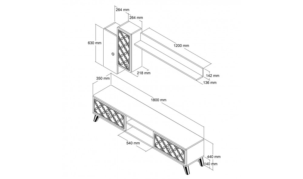 Unitate TV Clasa S - Nuc, Alb 180 x 44 x 35 cm