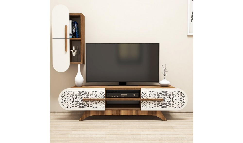 Unitate TV Defne - Nuc, Smantana 145 x 37 x 35 cm