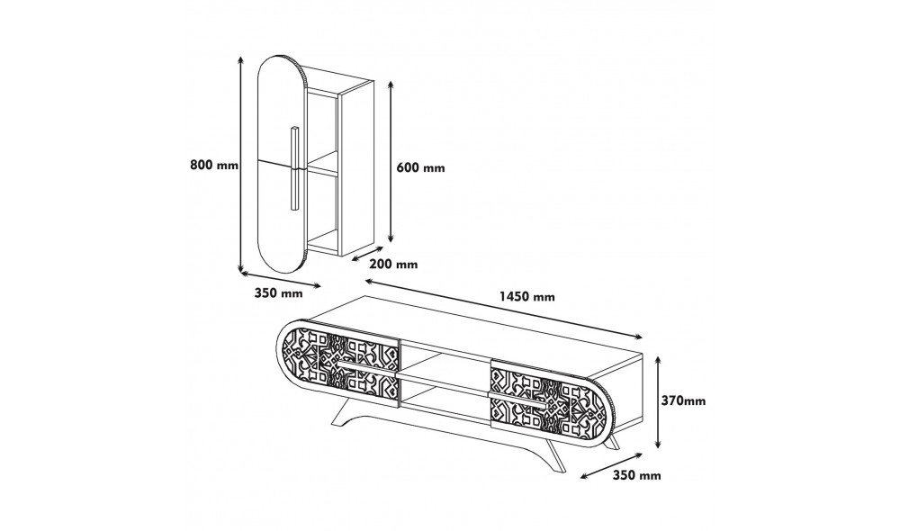 Unitate TV Defne - Nuc, Galben 145 x 37 x 35 cm