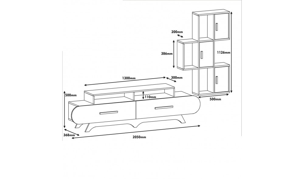 Unitate TV Flora S - Nuc, Alb 205 x 50 x 36 cm