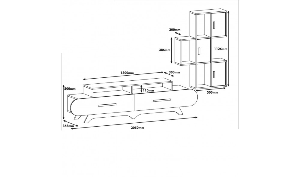 Unitate TV Flora S - Nuc, Galben 205 x 50 x 36 cm