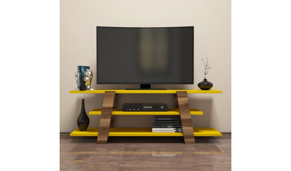 Suport TV Floare - Nuc, Galben 120 x 42 x 33 cm