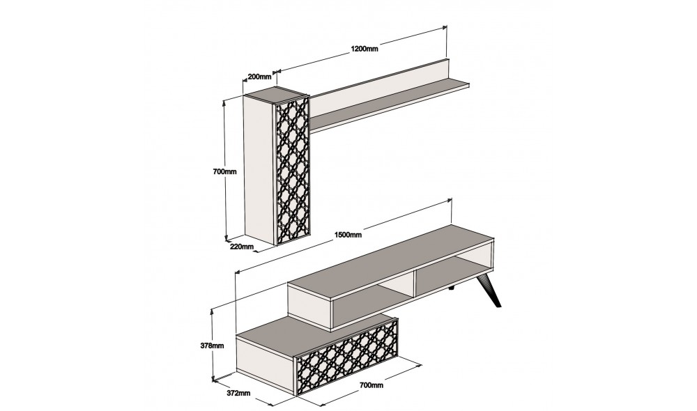 Unitate TV Planeta - Nuc, Alb 150 x 37 x 37 cm