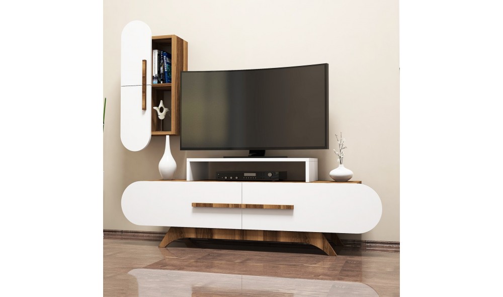 Unitate TV Trandafir S - Nuc, Alb 145 x 49 x 36 cm