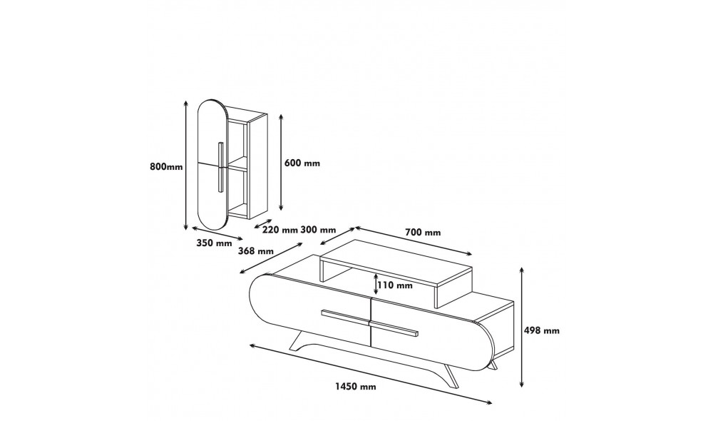 Unitate TV Trandafir S - Nuc, Alb 145 x 49 x 36 cm