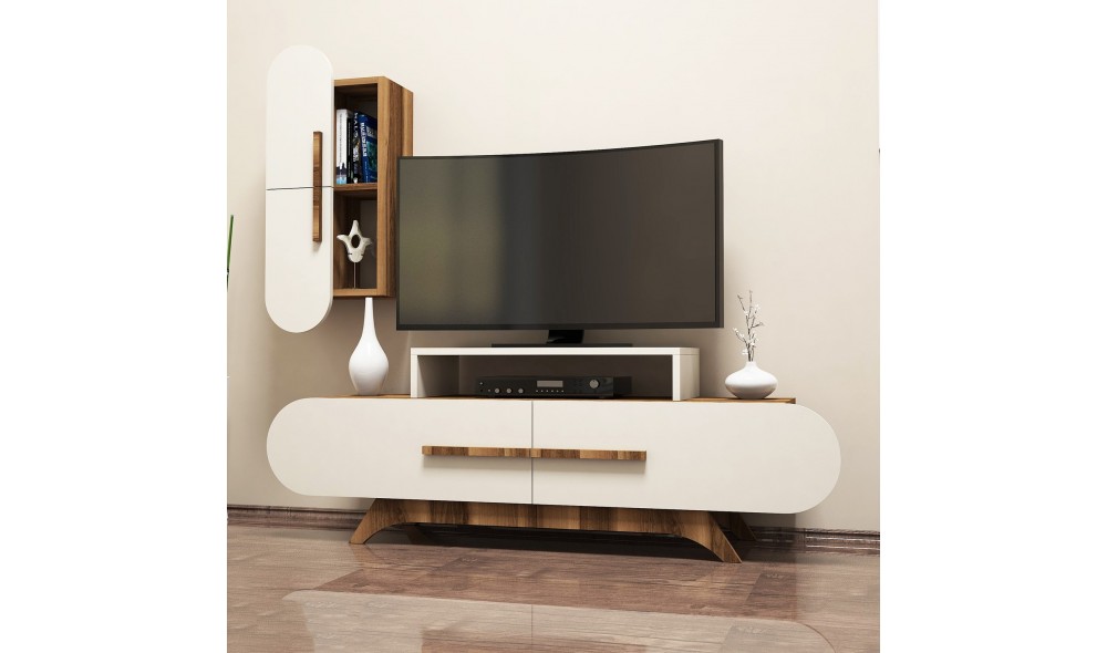 Unitate TV Trandafir S - Nuc, Crem 145 x 49 x 36 cm