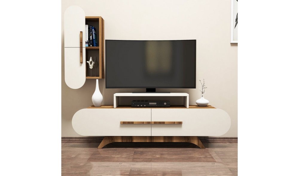 Unitate TV Trandafir S - Nuc, Crem 145 x 49 x 36 cm