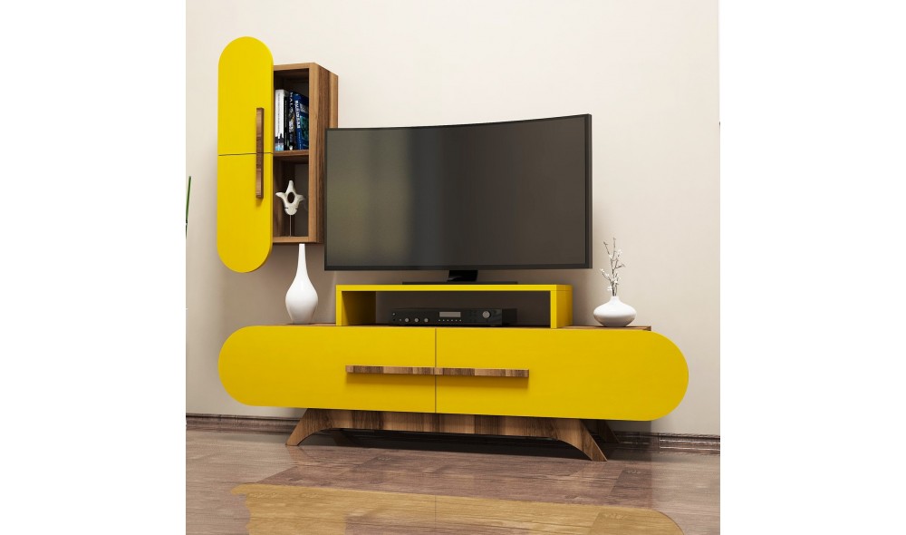 Unitate TV Trandafir S - Nuc, Galben 145 x 49 x 36 cm