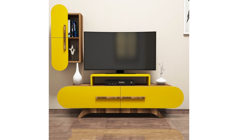 Unitate TV Trandafir S - Nuc, Galben 145 x 49 x 36 cm