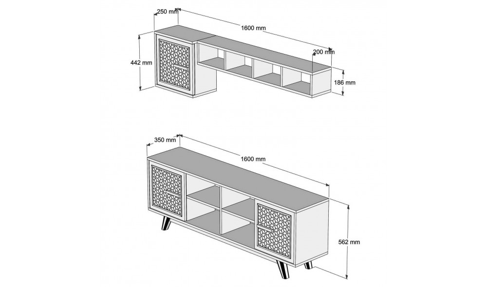 Unitate TV Ayla - Nuc, Alb 160 x 56 x 35 cm