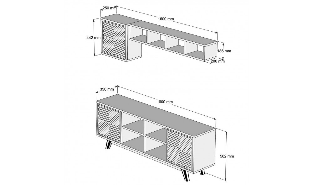 Unitate TV Inci - Nuc, Alb 160 x 56 x 35 cm