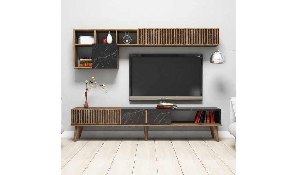 Unitate TV Milano - Nuc, Negru 180 x 40 x 35 cm